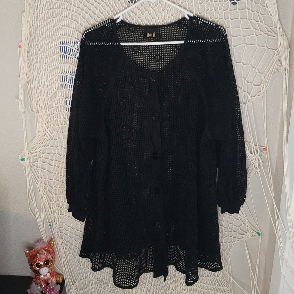 2X Dotti Black Dotted Cut-Out Cardigan